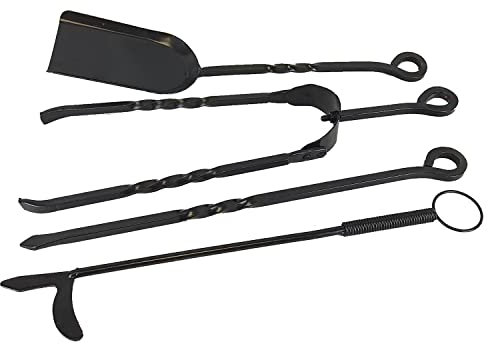 Easy Shopping® 4 Pieces Fire Tools Set, Iron Fireplace Companion Set Tong, Shovel, Poker and Chiminea Poker Fireside Accessories