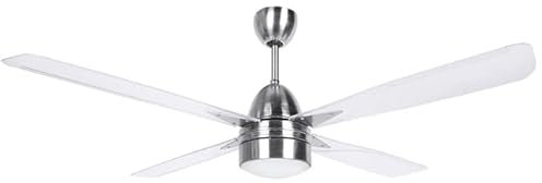 Suinga Deckenventilator mit Licht und Fernbedienung, 4 Flügel, Ø 132 cm, 90 W, 3 Geschwindigkeiten, Edelstahl
