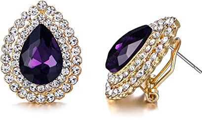 EVER FAITH Orecchini a lobo in cristalli austriaci per Donne, eleganti in strass Goccia per Prom Viola Oro-fondo