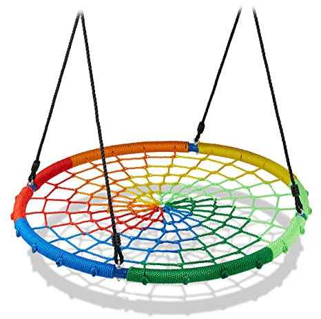 Relaxdays Columpio Nido, Niños y Adultos, Capacidad hasta 150 kg, Altura Regulable, 100cm Ø, Balancín Jardín, Multicolor