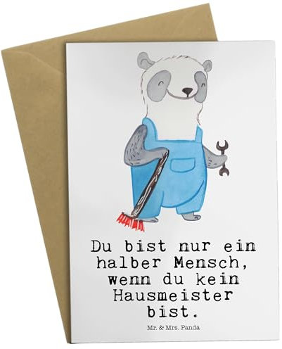 Mr. & Mrs. Panda Grußkarte Hausmeister Herz - Geschenk, Danke, Einladungskarte, Abschied, Hausverwalter, basteln, Geburtstagskarte, Concierge,