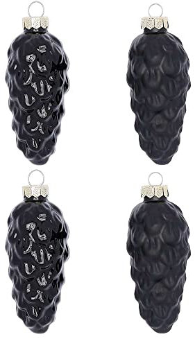 Christbaumschmuck Zapfen Glas 9cm x 4 Stück in Kartonbox Weihnachtskugeln schwarz Ebony Black