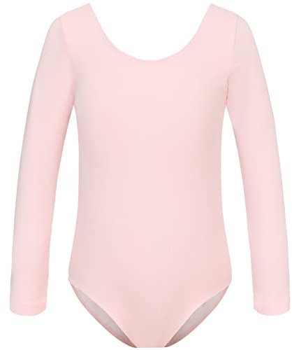 HIPPOSEUS Ragazze Body da Danza con Maniche Lunghe Classico Body Ginnastica Bambina Ballet Leotards,AM0019-Rosa,2-3anni