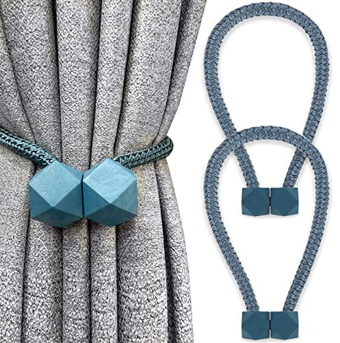 Yatinkim 2 Stück Magnetische Gardinen Halter Raffhalter für Vorhang Fenster Dekorativer Zubehör Weben Schwarzout Haus Küche Bauernhaus Büro Blau