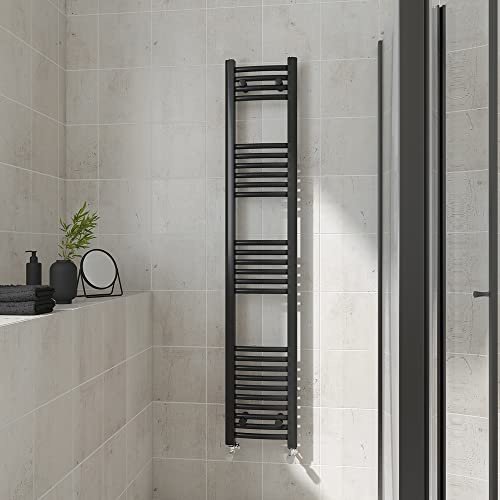 Warmehaus Curved Heated Towel Rail Black Bathroom Radiator 1600x300mm | Contemporary Ladder Style Radiator for Bathrooms, Central Heating, Wall Mounted Towel Warmer, Durable Finish