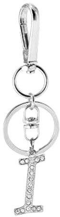 Rohans Porte-clés de voiture en alliage plaqué argent avec lettre initiale de l'alphabet en cristal et strass, I, taille unique