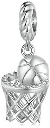 Basketball-Charm-Anhänger aus echtem 925er-Sterlingsilber, Liebe, Sport, Fußball-Anhänger für Pandora-Damen-Armbänder, Emaille Kristall