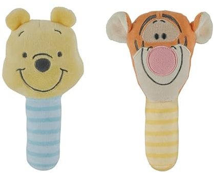 Disney Winnie The Pooh and Tigger Assorted Plush Lovie Rattle Set Pack of 2 - Soft and Cuddly Plush Material, Built-in Rattle for Sensory Stimulation,Vibrant Colors and Intricate Details
