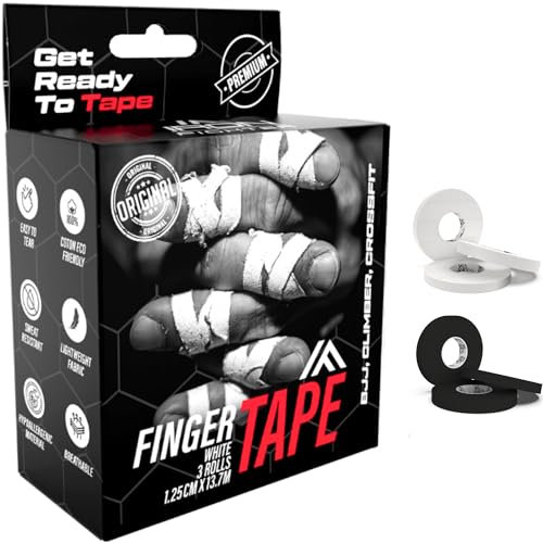 IRON FIGHTER 3X Rolle Sporttape 1,25cm x 13,7m (41m) Weiß - Fingertape, Fingerbandage Sport, Tape Sport, Schutz Fingerband Arthritis Bjj Jiu Jitsu, Crossfit, Klettern, Volleyball, Judo, Fitnessstudio