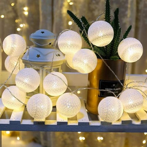 FANSIR Fairy Cotton Ball Lichterkette USB-Strom, 3M 16 Pcs Baumwolle Ball String Lights Weiß Weihnachten Fairy Lights Starry Wall Light Hochzeit Party Home Weihnachtsdekoration (Warmweiß)