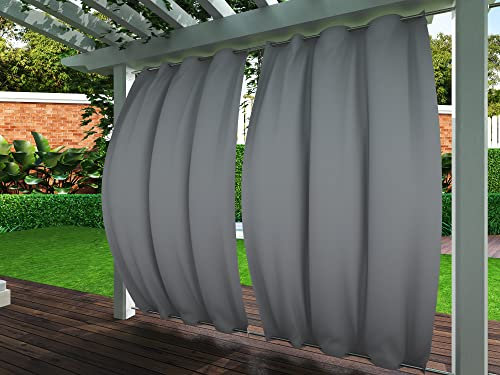 Clothink 2er Set Outdoor Vorhänge Wasserfest Sonnenschutz Winddicht Rostfrei Schnelltrocknend mit Ösen für Terrasse Garten Balkon Familienhaushalte einfache Montage farbecht haltbar(132x215cm, Grau)
