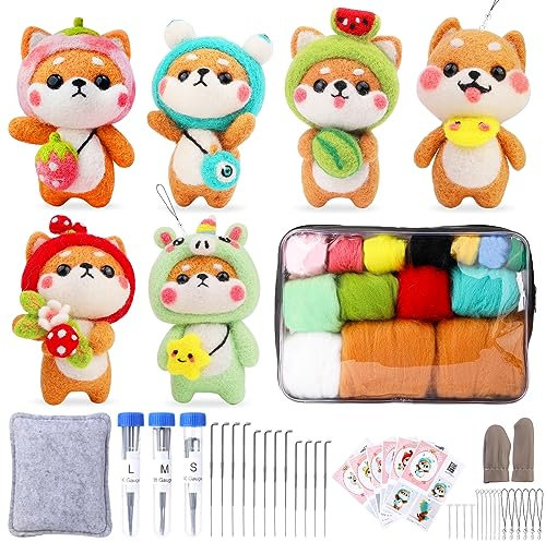 Benlay Nadelfilzset für Anfänger, Wolle Filzen Anfänger Kits Enthält 6-Pcs Tier Anleitung Filzwolle Pad Filznadeln Filzen Basic Tools, Komplette Nadelfilzwerkzeuge und Zubehör