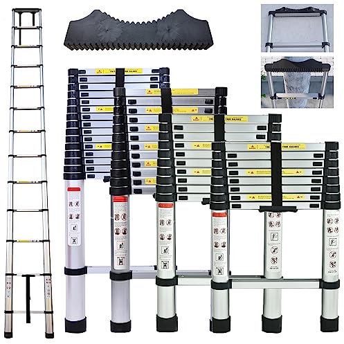 Hooha Aluminium Teleskopleiter Klappbar 3,9m/5,1m/6,3m mit Anti-Rutschmatte aus Gummifasern Folding Ladder Ausziehleiter Belastung 150kg Max. Mit EN131 Zertifikat