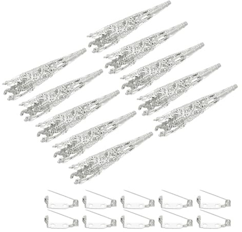 PATIKIL 10Stk Korsage Dekorative Halterung 41mm Boutonniere Halter Platinum | Brosche Stift Vase Tasche, Mit Stabstifte, Für Hochzeit Party Basteln Handwerk