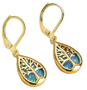 HIJONES Für Frauen Kleiner Tropfenförmiger Lebensbaum-Ohrring aus Rostfreier Stahl Huggie-Ohrringe Mit Zirkonia Ohrstecker Gold Blau