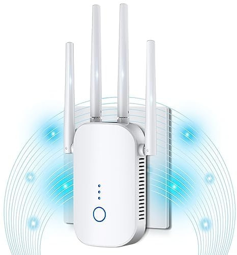 Ripetitore WiFi, 2024 Nuova Ripetitore WiFi Potente 1200Mbps 5GHz&2.4GH Dual Band WiFi Extender Supporta Modalità Ripetitore/Router/AP, Amplificatore WiF con Porta LAN/WAN, WPS, LED Intelligente Light