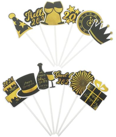 ibasenice 24St Kuchenfahnen Prost auf die Tortendekoration 2024 Neujahrsdekorationen 2024 Papierbecher Cupcake-Topper Kuchenauswahl für das neue Jahr Hochzeit Zylinder Muffin
