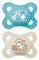 MAM Original Succhietto 2-6 Mesi (Set da 2), Ciuccio MAM 2-6 mesi con tettarella ortodontica in silicone, Kit da 2 accessori neonato con pratico porta ciuccio sterilizzatore, Azzurro/Neutro