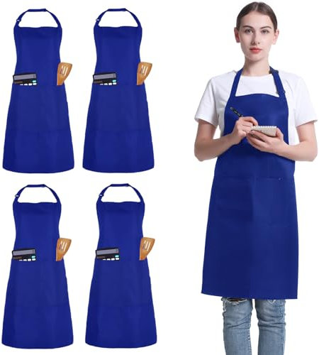 4 Packs Kochschürzen, Unisex verstellbare Schürzen mit 2 Taschen, personalisierte Schürzen für Männer Frauen, professionelle Schürze für Kochen, Gartenarbeit, Küche, Restaurant, Kaffeehaus (Blau)