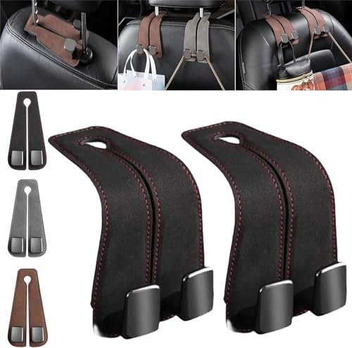Auto Kopfstützenhaken, 2Pcs Doppelhaken Für Autositzlehne 2 In 1 Autositz Kopfstütze Haken Multifunktionaler Haken Für Autositzlehnen Kopfstützenhalterung Auto Haken Leder Doppelhaken Für Auto (Black)