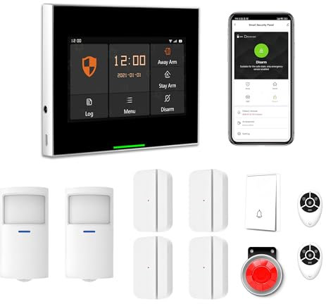 Mengshen WiFi Alarm System for Home Security, Tuya Smart 11 Piece Kit with 4.3 Touch Screen Panel Siren Door Window Motion Sensor Detector Remote Control Phone APP Alert 24/7 Monitoring