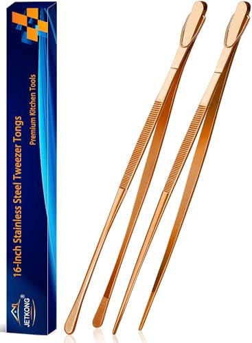 JETKONG 2 pinze da cucina extra lunghe da 16 pollici, pinze da cucina in acciaio inox, pinze da cucina extra lunghe (oro rosa)