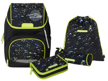 Schneiders 78456-080 - Schulranzen Ergojet Spaceship, 6-teiliges Set mit Schultasche, Federmäppchen, Schlamper, Sportbeutel und individuellen Patches