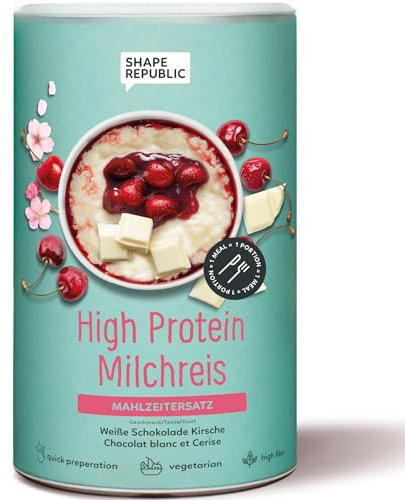 SHAPE REPUBLIC Milchreis Weiße Schokolade & Kirsche (14 Portionen) - Proteinreich & nur 221kcal - schnell & einfach zubereitet