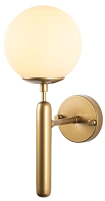 Opviq Elegant Wall Lamp with Metal Body & Glass Cap, Gold Finish, 15 x 20 x 40 cm | E14 Socket, Max 40W | Perfect for Glam & Scandinavian Decor
