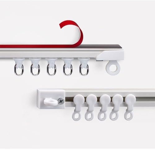 Selbstklebende Gardinenschiene für Schiebevorhang, Decken-Vorhangschiene mit Rollen und Endkappen, Kein Bohren Vorhangschienen-Set, Innenlaufschiene für Vorhänge(Ceiling,3.3ft/100cm)