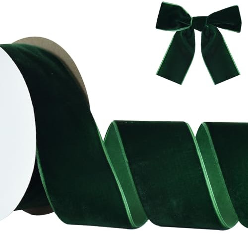 RIBBOOO Dunkelgrün Samtband 5cm x 10yds, Vintage Samtband für Weihnachten, Kranz Bögen Dekoration Handwerk Geschenkverpackung, Valentinstag Bouquet Verpackung