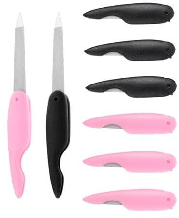IPNSDON 6 Piezas Lima de Uñas Plegable Herramientas de Arte de Uñas Lima de Uñas Grande Lima de Uñas de Metal Herramienta para Pulir Uñas Tiras para Recortar Uñas (Negro Rosa)