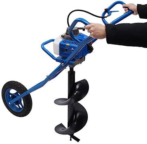 Post Hole Wheelbarrow Digger, ERnonde 63CC 3HP Petrol Post Hole Diggers Tool with Diameter 300mm Drill Bit Garden Hole Digger Auger for Drilling, Single Cylinder, 2-Stroke