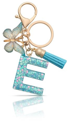 MORSUNBELA Porte-clés Lettre Initiale pour Femmes, Bleu-E, S