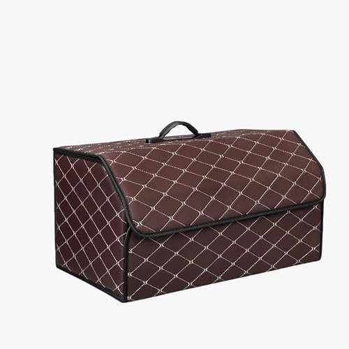 WDMNAO Auto Kofferraum Organizer Box aus Leder für Peugeot 107/108/208/208 GTI, Aufbewahrungstasche Organizer wasserdichte Faltbar Kofferraum Tasche, Innenraum Zubehör,A/Brown-beige