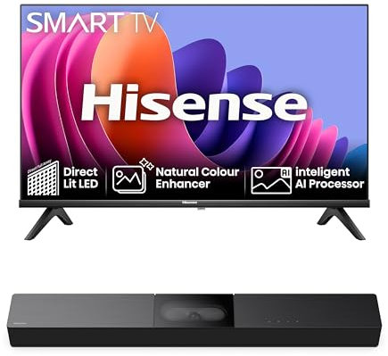 Hisense TV & Soundbar Bundle: 32A4NTUK with Direct Lit LED, Natural Colour Enhancer Plus the HS2000 Soundbar with 240W Power,visulized built-in subwoofer- Perfect Match for Visual-Audio Experience