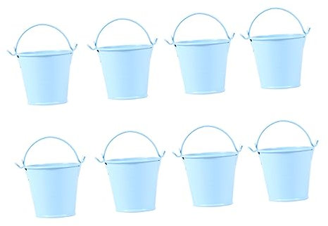 IWOWHERO 8piezas Mini Cubos De Hojalata Pequeños para Plantas y Flores Decorativos con Asa Cubos De Lata Azul Maceteros Pequeños y Duraderos para Hogar y Escritorio