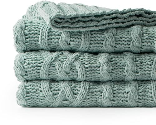 Battilo Sage Green Throw Blanket for Couch,130x170cm, Cable Chenille Knitted Throw Blankets for Bed, Sofa, Chair, Living Room, Soft Cozy Thick Warm Chunky Textured Sage Green Sofa Throw