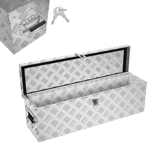 Froadp Caisse en aluminium avec couvercle - 800 x 220 x 225 mm - Boîte à outils verrouillable - Boîte de transport en aluminium étanche pour outils, camping et rangement - Argenté