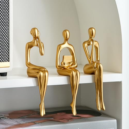 LNXMES Gold Denker Skulpturen Deko für Wohnzimmer, 3Pcs Regal Dekor Ästhetisch, Moderne Abstrakte Kunst Figuren für Wohnkultur TV Schrank Bücherregal Couchtisch Dekoration