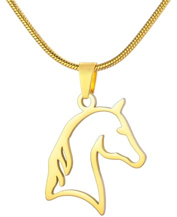 TEAMER Zarte Halskette mit Pferdekopf-Silhouette Pferde-Tier-Anhänger Edelstahl minimalistischer einzigartiger Pferdeschmuck für Pferdeliebhaber Frauen Männer (Gold)