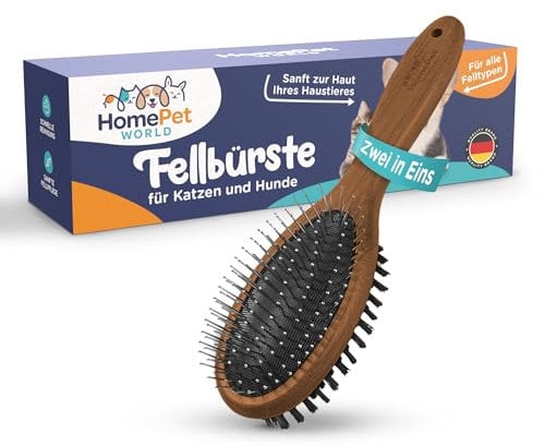 HomePetWorld 2 in 1 Hundebürste Langhaar - Doppelbürste für Hunde und Katzen - Elegante Hunde Bürste für Knoten & Unterfell - Pin Hundebürste für Mittel- & Langhaar Pflege