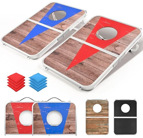 ROPODA Tragbares Cornhole Board Set, 2 x 30 cm Maisloch-Spiele für Erwachsene mit 8 Sitzsäcken, leichte Aluminiumlegierung, Cornhole Set für Outdoor-Spiele, Strandspiele und Heckklappen.