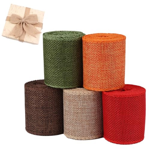 5 Rollen Jute Wickelstreifen, Bunt Juteband Breit 6 cm x 3 m, Geschenkband Juteband Leinenband, Geschenkband Jute für die Dekoration von Hochzeiten, Geburtstagsfeiern, Blumensträuße Dekorationen