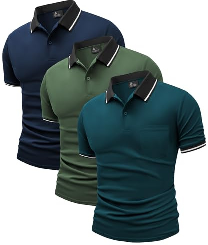 JACKETOWN 3 Pack Mens Polo Shirts Short Sleeve Lightweight Breathable Golf Polo Casual Adult Multipack Tennis T Shirt