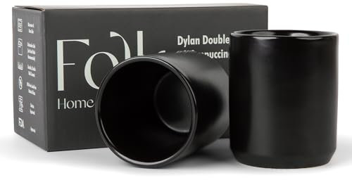 Folk Ceramics Dylan Ceramic Cappuccino Cups Set | Double Walled Ceramic Coffee Mug Set | Compact & Heat Insulated Cappuccino, Tea, Coffee & Latte Cup | 8oz, Set of 2 | Matte Black