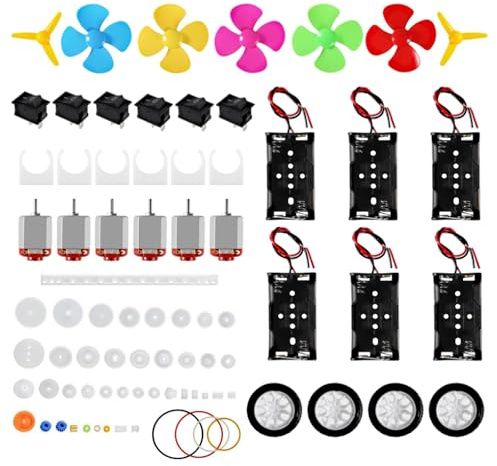 AEDIKO 6 Sets DC Motors Kit Mini Electric Hobby Motor 3V -12V 25000RPM with Plastic Gears 2X AA Battery Holder Boat Rocker Switch Shaft Propeller for DIY Science Projects