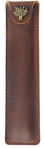 DONGKER Stifttasche Leder, 1 Stück Retro Kugelschreiber Etui fur 1 Stift, 16,8 cm Längen, Retro Stifteetui mit Druckknopf für Füllfederhalter, Kugelschreiber, Bleistift