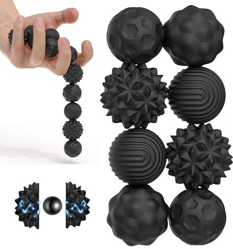 Magnetische Fidget Toys, 8 Stück Magnetkugeln Stressball Silikon Sensorik Spielzeug, Magnetische Anziehungskraft Stress Bälle mit Silikonhülle, Sensory Toy, Anti-Stress Fidget Toys für Angst (Schwarz)