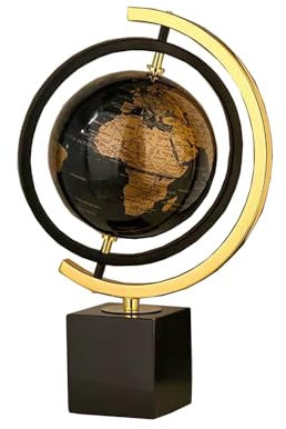 Globus Deko,Moderne Abstrakte Kunstdekoration,Metallkugel Ornament Skulptur mit Rechteck Ständer für Heimbüro Schreibtischdekoration (M Schwarz,Globus)
